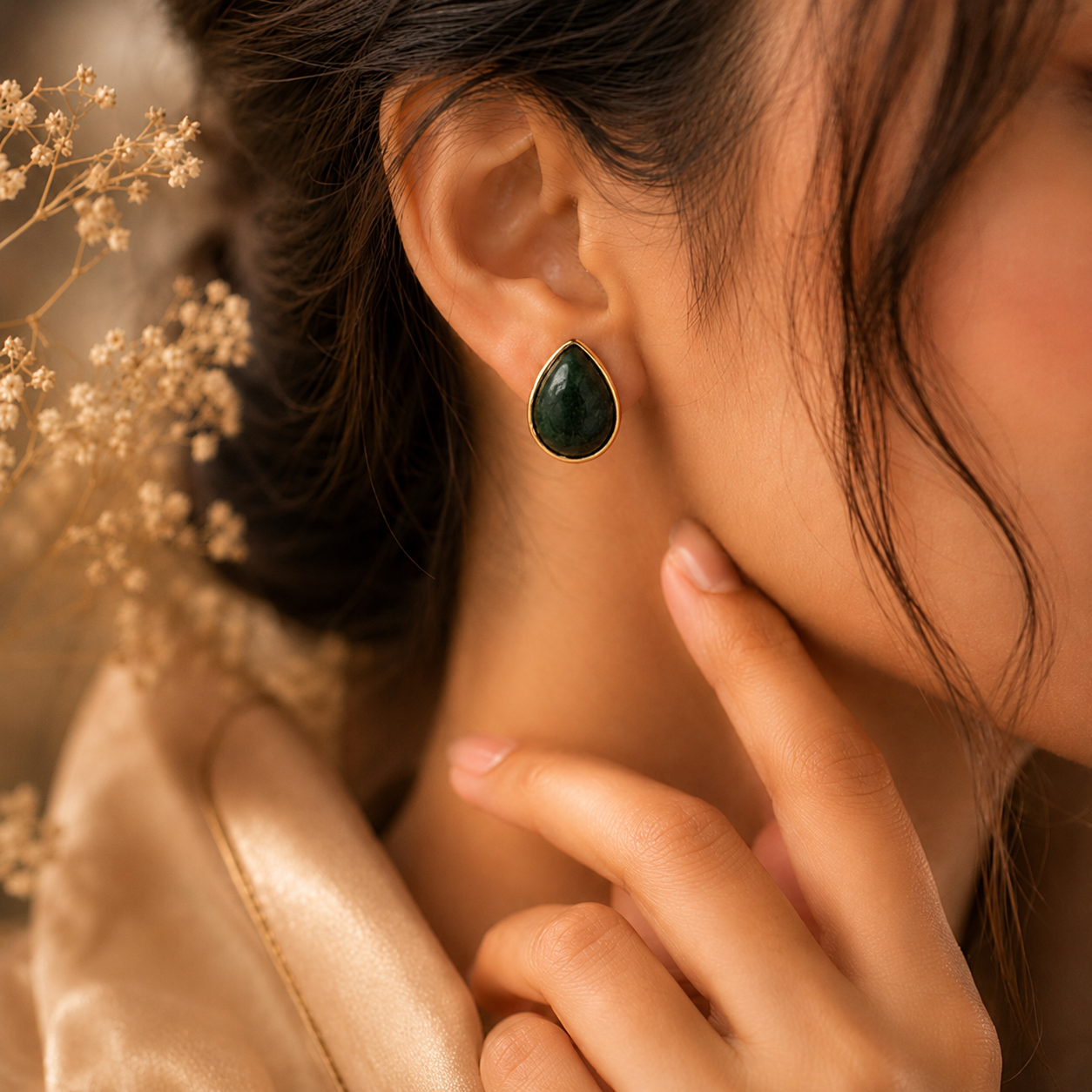 Real Stone Drop Shape Studs
