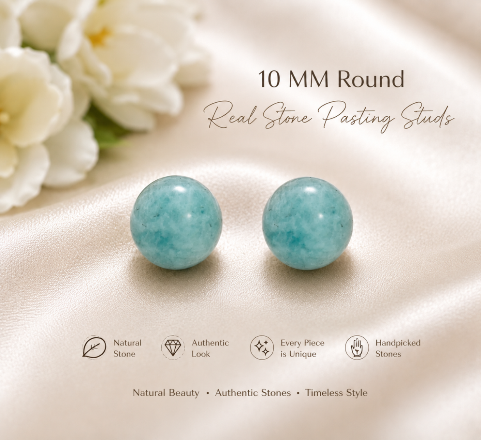 Natural Real Stone Round Studs